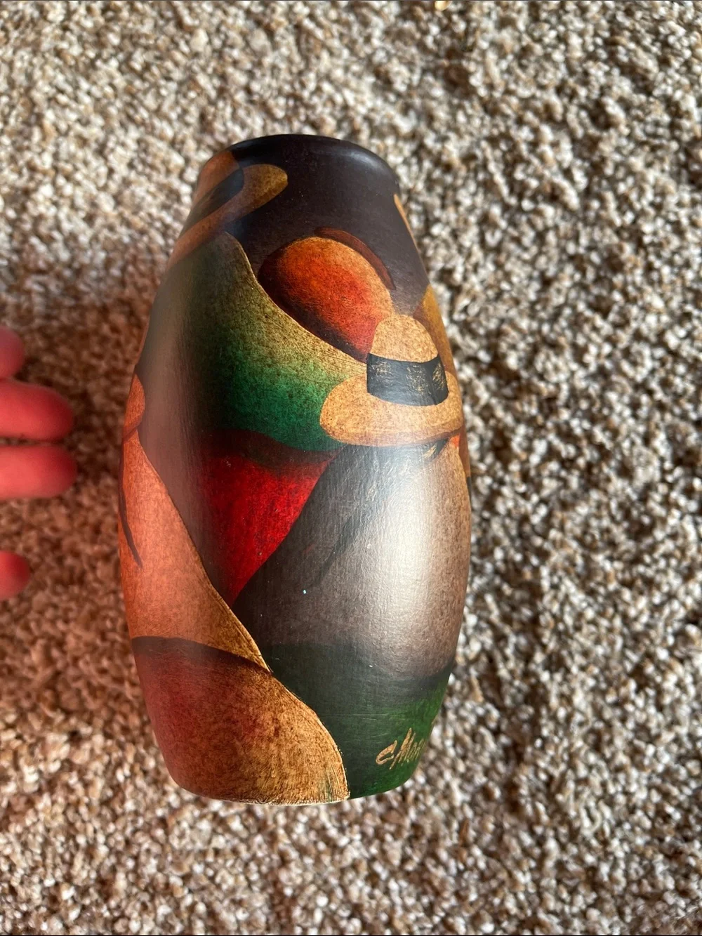vintage Peruvian hand-painted terracotta vase